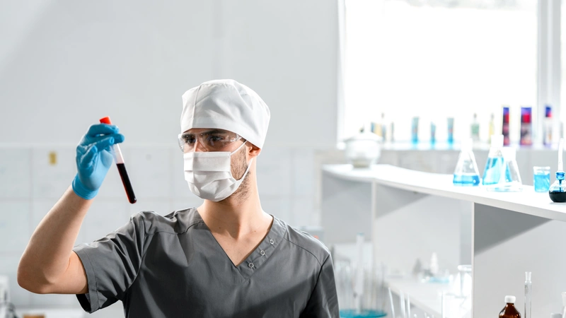 A medical student working in a lab