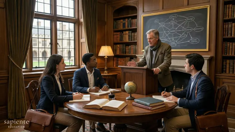 A classroom of students and a mentor teaching them