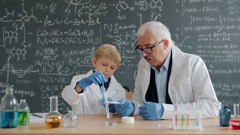 An image of a student and a science mentor performing lab tests