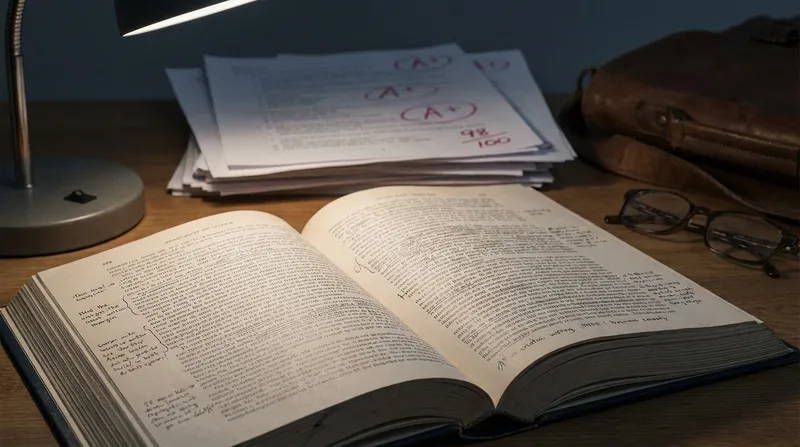 Graded papers kept next to an opened book