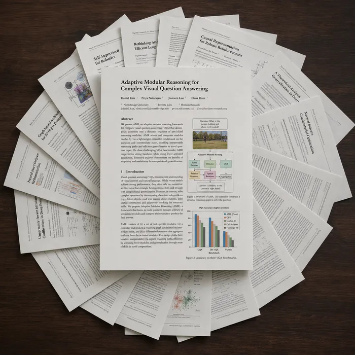 Academic papers on artificial intelligence arranged on a table